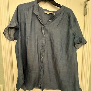 LOFT Denim Blue Ruffle Button Blouse